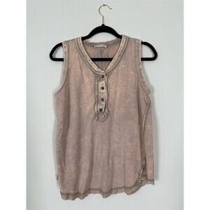 Zenana Henley Tank Top Womens Size M Mauve Taupe Mineral Wash Casual